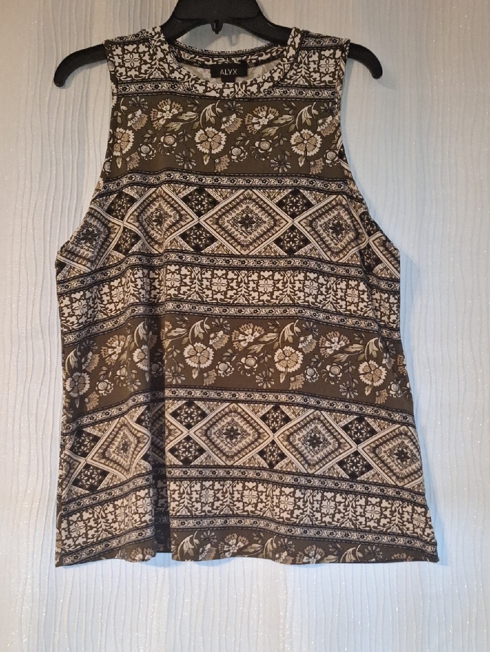 ALYX Olive and Cream Printed Sleeveless Tank Top